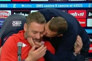 罗马昔日队友重逢！哲科在上轮意甲赛后新闻发布会“强吻”德罗西